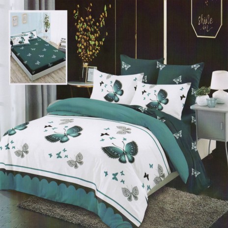Lenjerie din finet cu elastic, 6 piese, model fluturi eleganți, culori alb și verde