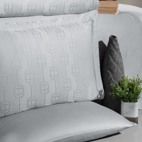 Lenjerie de lux pat dublu jacquard satin 6 piese First Choice Norel Gri cu model geometric in relief