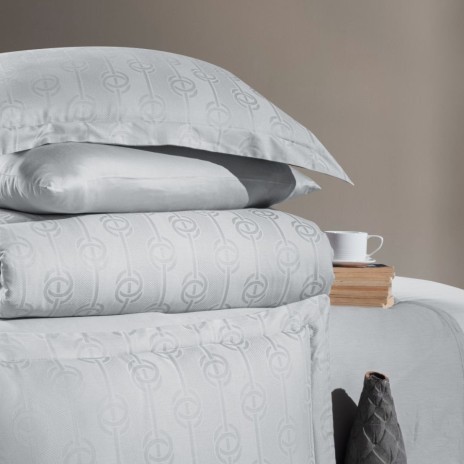 Lenjerie de lux pat dublu jacquard satin 6 piese First Choice Norel Gri cu model geometric in relief