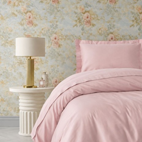 Lenjerie de pat 1 persoana bumbac 100% satinat Elegant roz pudra, moale si fina