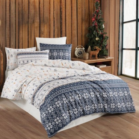 Lenjerie de pat 1 persoana Craciun bumbac 100% ranforce, Nazenin Home, Xmas Tree