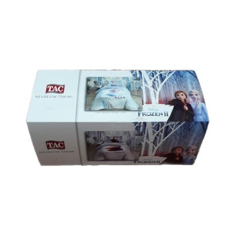Lenjerie de pat Disney Frozen Anna și Elsa, față-verso, design mov și albastru, 3 piese, bumbac