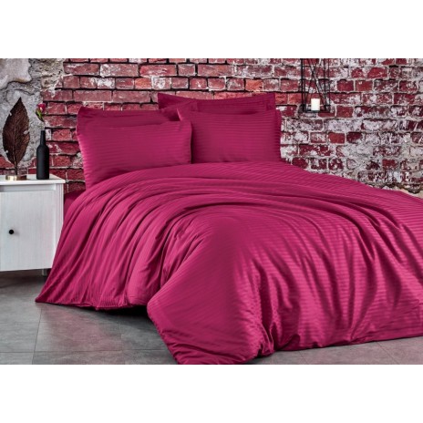 Lenjerie de pat 1 persoana satin de lux, Club Cotton, Stripe Wine (Bordo)