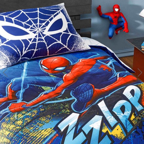 Lenjerie de pat 1 persoana, TAC Disney 3 piese, Spiderman Blue