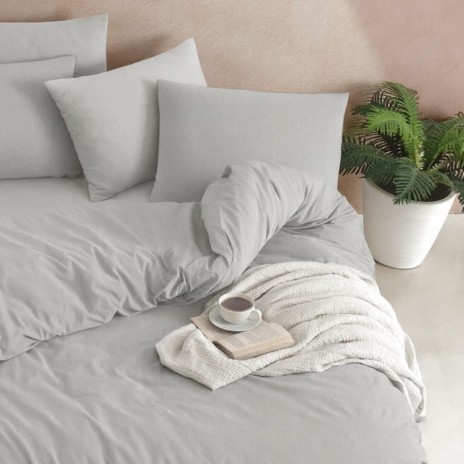 Lenjerie de pat yarn dyed gri cu elastic ranforce 2 persoane