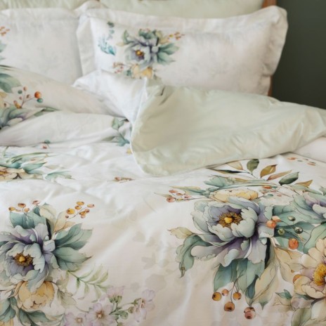 Lenjerie de pat 3D First Choice Leora bumbac satinat 220 TC cu buchete de flori pastelate pe fond crem