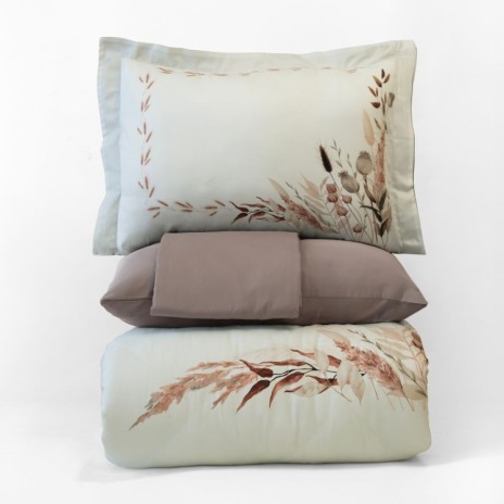 Lenjerie de pat 3D First Choice Rilbon bumbac satinat 220 TC cu flori de camp si spice pe fond crem