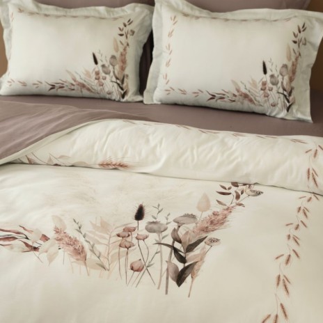 Lenjerie de pat 3D First Choice Rilbon bumbac satinat 220 TC cu flori de camp si spice pe fond crem
