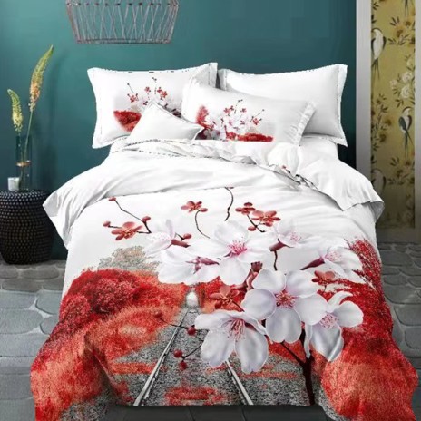 Lenjerii de pat 1+1 gratis cu imprimeu floral 3D roșu-alb, set de 4 piese