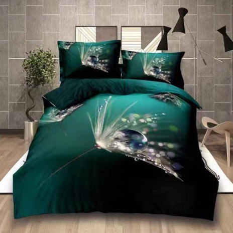 Lenjerii de pat 1+1 gratis cu imprimeu 3D de păpădie verde-negru, set de 4 piese
