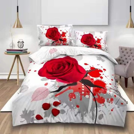 Lenjerii de pat 1+1 gratis cu imprimeu 3D trandafir roșu și stropi de vopsea, set de 4 piese