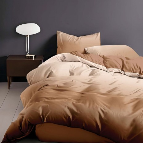 Lenjerie de pat 6 piese finet maro caramel pentru pat dublu