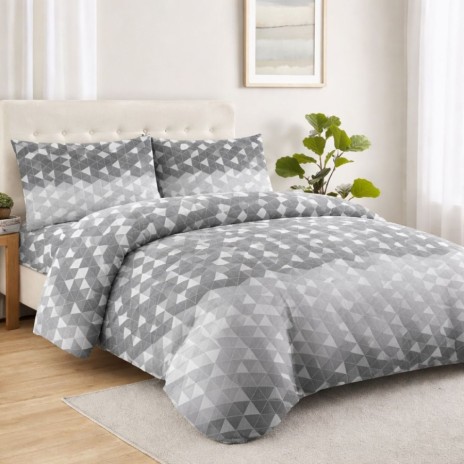 Lenjerie pat bumbac 100% 4 piese Otto gri cu model geometric Deluxe Pucioasa 200x220 cm