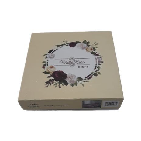 Lenjerie pat dublu bumbac 100% 4 piese Vallerossa Lorena White, design floral delicat în verde și alb.