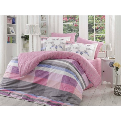 Lenjerie de pat Alanza Lilac, design în dungi roz și mov, set 4 piese