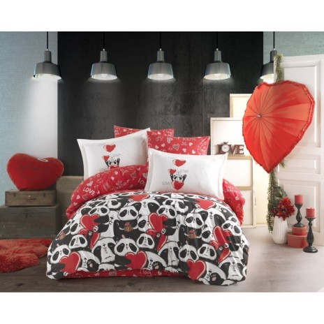 Lenjerie de pat poplin percale, Hobby Home, Amore - Red