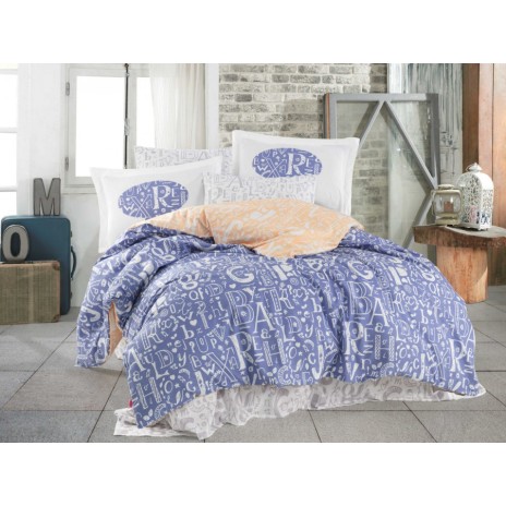 Lenjerie de pat Dream Lilac, model grafic litere colorate, set 4 piese
