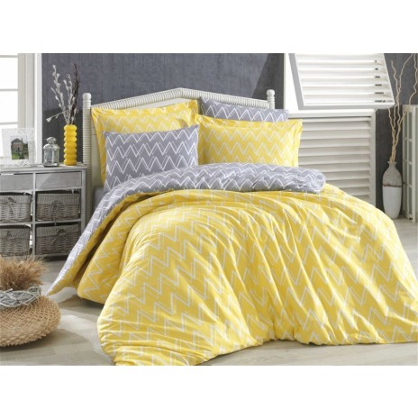 Lenjerie de pat Nazende Yellow, design zigzag galben și alb, set 4 piese