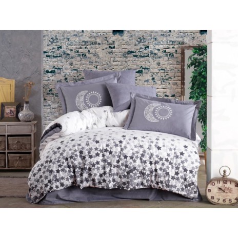 Lenjerie de pat Hobby Home gri cu model de stele și lună, pentru dormitor stilat