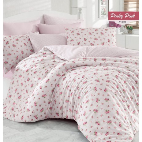 Lenjerie de pat bumbac 100% ranforce, 6 piese, Bahar Home, Pinky Pink Lilac