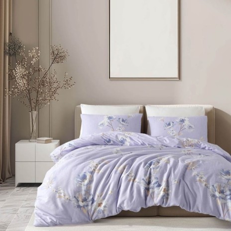 Lenjerie de pat Bahar Home Asmin lila cu flori din bumbac 100% ranforce 145 TC