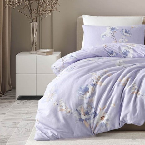 Lenjerie de pat Bahar Home Asmin lila cu flori din bumbac 100% ranforce 145 TC