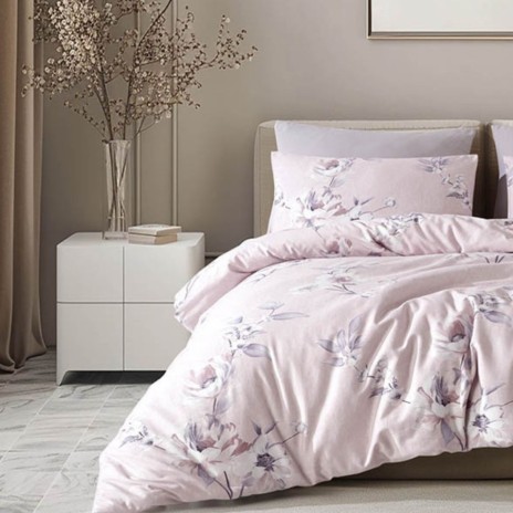 Lenjerie de pat Bahar Home Asmin roz pal cu flori lila din bumbac 100% ranforce 144 TC