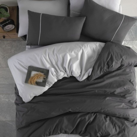 Lenjerie pat bumbac ranforce, gri deschis si gri inchis, Bahar Home Berlin Gri.