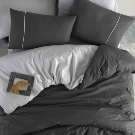 Lenjerie pat bumbac ranforce, gri deschis si gri inchis, Bahar Home Berlin Gri.