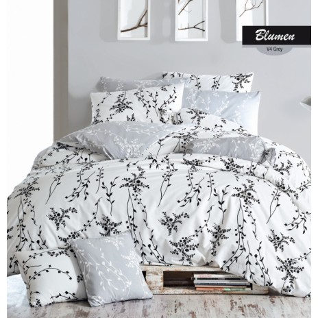 Lenjerie de pat bumbac 100% ranforce, Bahar Home, Blumen Grey