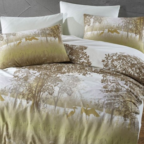 Lenjerie de pat Bahar Home Botanic verde cu peisaj natural din bumbac 100% ranforce 145 TC