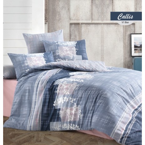 Lenjerie de pat Bahar Textile din bumbac 100% ranforce, set de 4 piese, cu design albastru și model floral stilizat