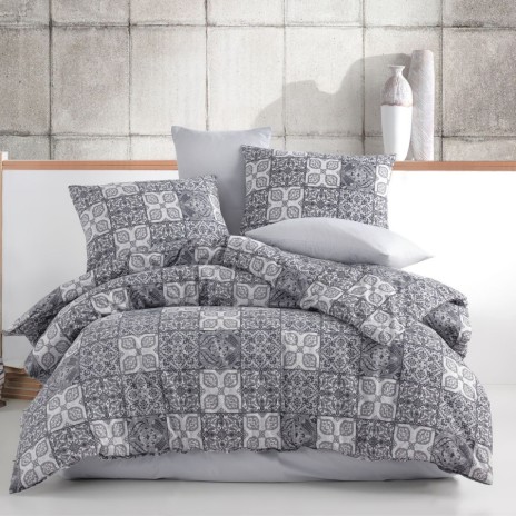 Lenjerie de pat bumbac 100% ranforce Bahar Home Ceramica Roz mozaic decorativ in nuante de gri