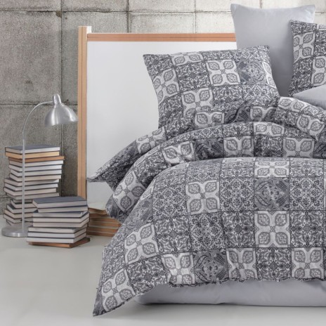 Lenjerie de pat bumbac 100% ranforce Bahar Home Ceramica Roz mozaic decorativ in nuante de gri