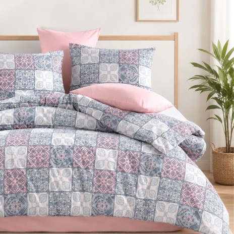 Lenjerie de pat bumbac 100% ranforce Bahar Home Ceramica Roz mozaic decorativ in nuante pastel