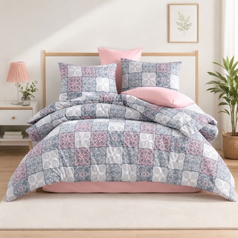 Lenjerie de pat bumbac 100% ranforce Bahar Home Ceramica Roz mozaic decorativ in nuante pastel