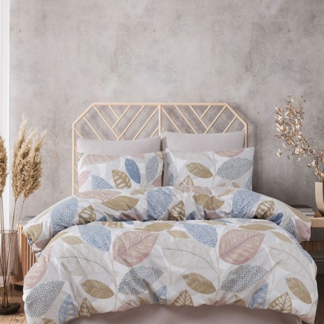 Lenjerie pat bumbac ranforce Bahar Home Floresta Green cu frunze