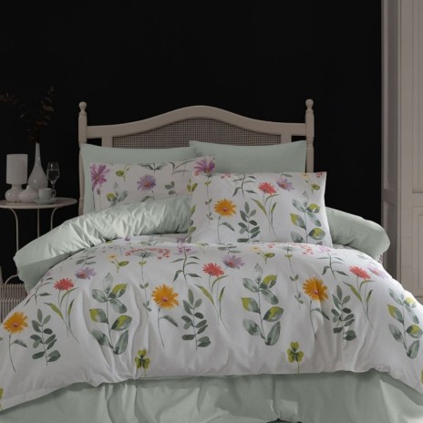 Lenjerie de pat Bahar Home Furinna Lila cu flori colorate din bumbac 100% ranforce 145 TC