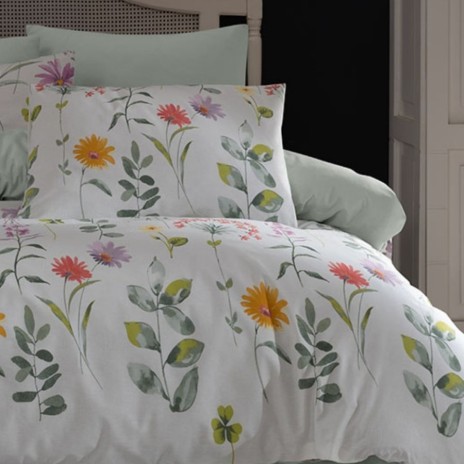 Lenjerie de pat Bahar Home Furinna Lila cu flori colorate din bumbac 100% ranforce 145 TC