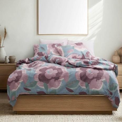 Lenjerie de pat Bahar Home Jilda Slate cu imprimeu floral in nuante de mov din bumbac 100% ranforce 145 TC