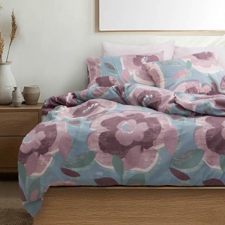 Lenjerie de pat Bahar Home Jilda Slate cu imprimeu floral in nuante de mov din bumbac 100% ranforce 145 TC