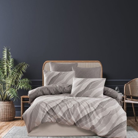 Lenjerie de pat Bahar Home Lenil gri cu linii ondulate din bumbac 100% ranforce 145 TC