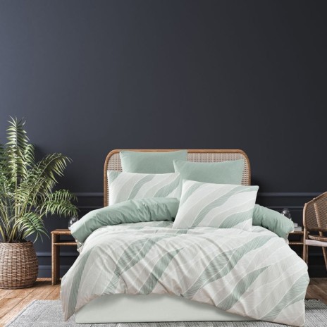 Lenjerie de pat Bahar Home Lenil verde cu linii ondulate din bumbac 100% ranforce 145 TC