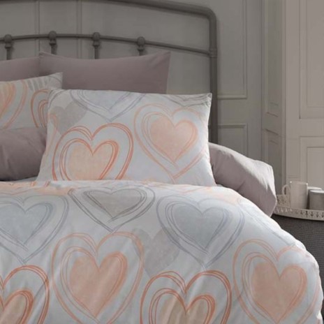 Lenjerie de pat Bahar Home Lovable gri cu inimi pastelate din bumbac 100% ranforce 145 TC