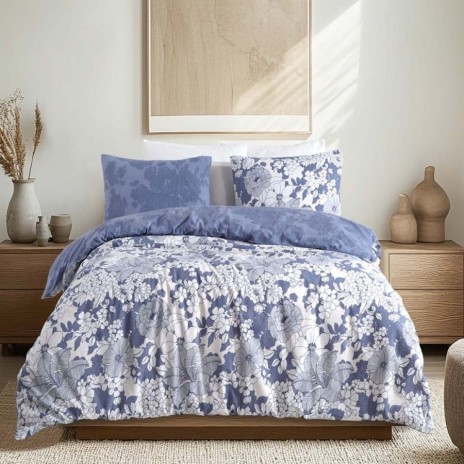 Lenjerie de pat Bahar Home Mirandus Storm floral albastru din bumbac 100% ranforce 145 TC