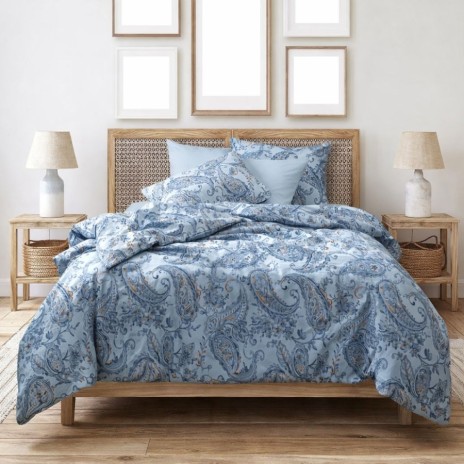Lenjerie de pat Bahar Home Mitra storm albastru cu model paisley din bumbac 100% ranforce 145 TC