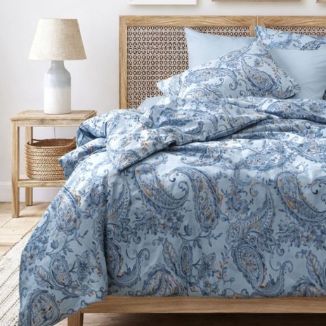 Lenjerie de pat Bahar Home Mitra storm albastru cu model paisley din bumbac 100% ranforce 145 TC