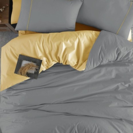 Lenjerie pat bumbac ranforce, galben si gri, Bahar Home Napoli.