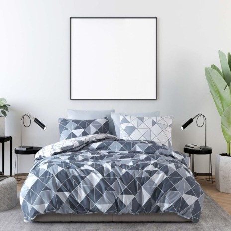 Lenjerie pat bumbac ranforce Bahar Home North Blue cu forme geometrice