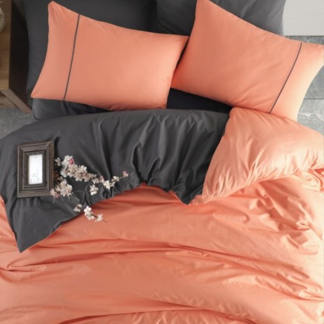 lenjerie pat Paris, Bahar Home Majoli, lenjerie bumbac ranforce, lenjerie corai gri, set 4 piese pat dublu